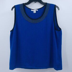 St. John Tank Sweater Women's XL Cadmium Blue Wool Blend Stud Embellished Luxury